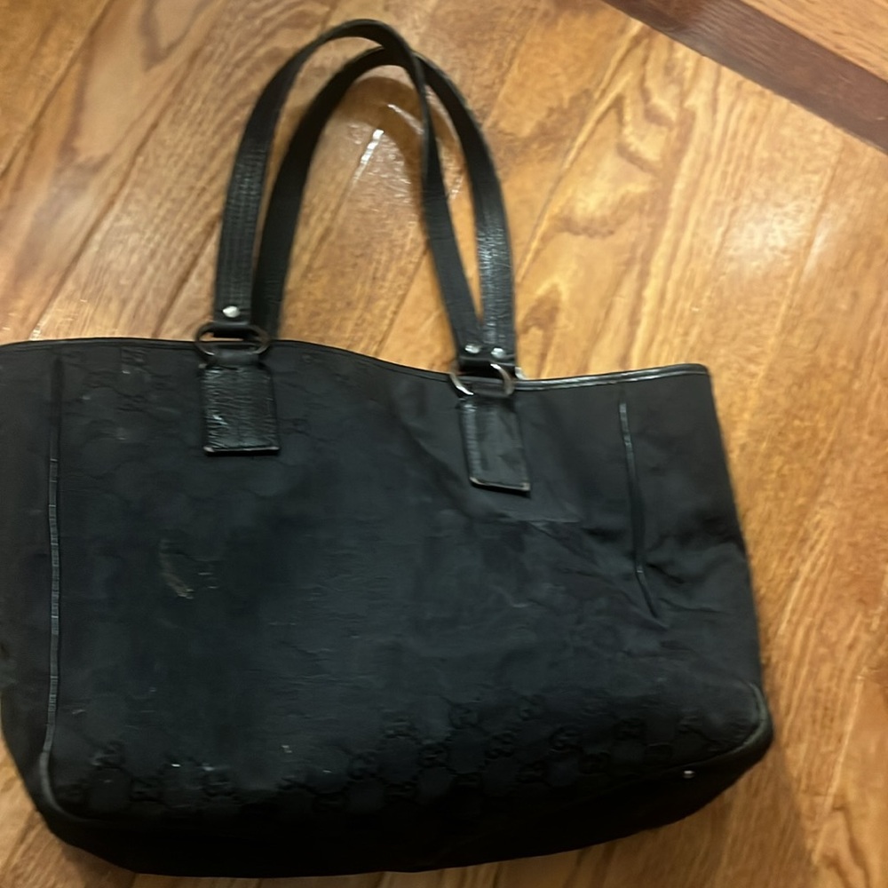 Gucci black canvas logo tote